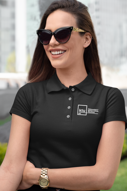 KTU MGMF moteriški polo marškinėliai su logo priekyje ir pasauliu nugaroje